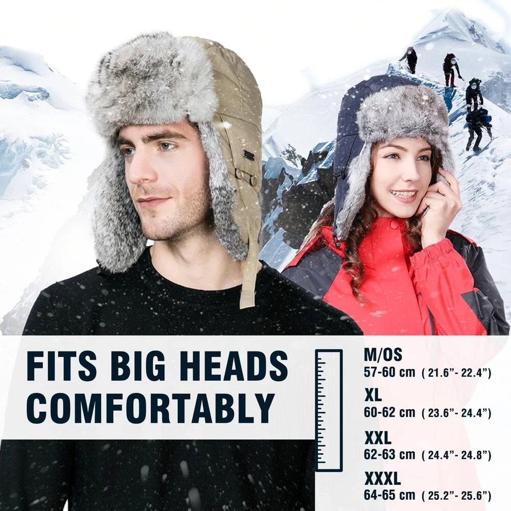 Comhats 100% Rabbit Fur Winter Trapper Ushanka Hat Waterproof (US, Alpha,